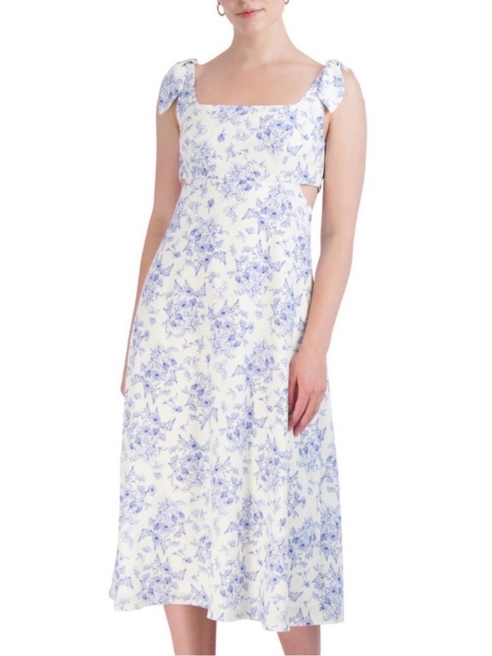 Laundry By Shelli Segal White and Blue Floral Tie-Strap Midi Dress size 2